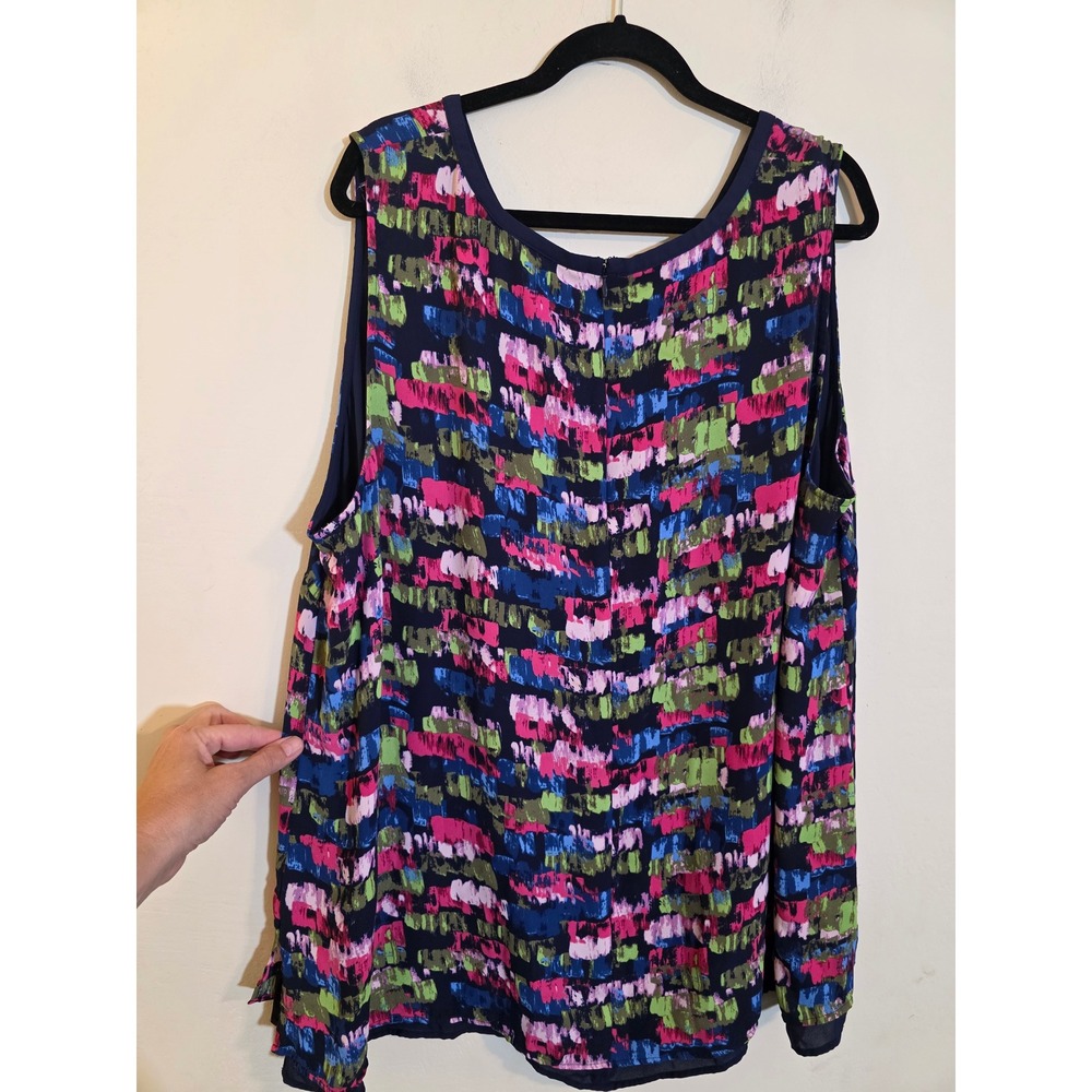 Sejour Womens 24W Navy Pink Abstract Brushstroke Sleeveless Blouse SJ304443WN